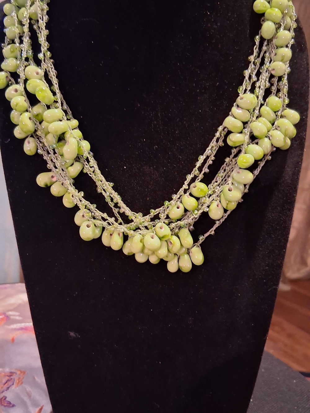 Vintage Multi-Strand Green Beaded NecklaceWomen Jewelry